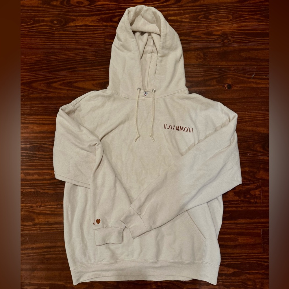 Off White/Cream Roman Numeral Initial “J” Heart Hoodie